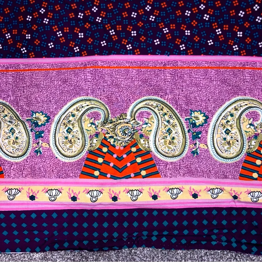 Paisley Cotton Fabric - Purple Double Border 9 Yards X 54” Paisley
